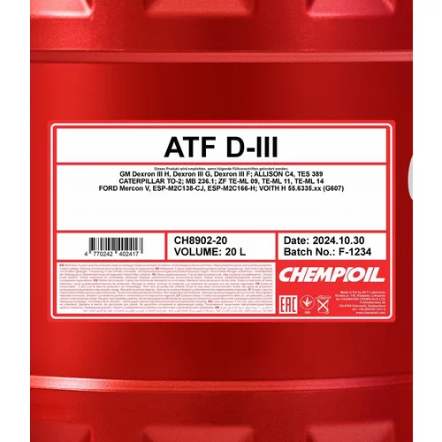 Prevodový olej CHEMPIOIL ATF DEXRON III 20L (SCT Mannol) - obr. 1