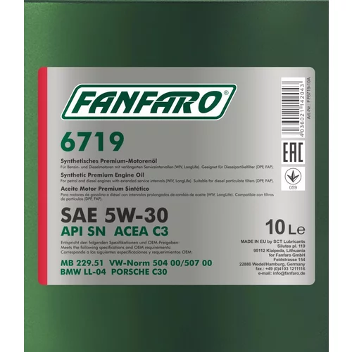 Motorový olej FANFARO 5W-30 VOLKSWAGEN C3 10L (SCT Mannol) - obr. 1