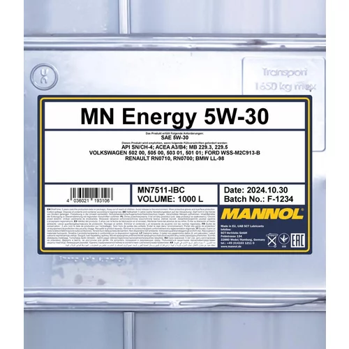 Motorový olej SCT - MANNOL MN7511-IBC (SCT Mannol) - obr. 1