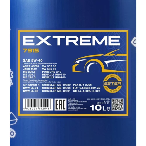 Motorový olej MANNOL 7915 EXTREME 5W-40 10L (SCT Mannol) - obr. 1