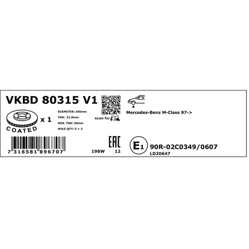Brzdový kotúč VKBD 80315 V1 /SKF/ - obr. 3