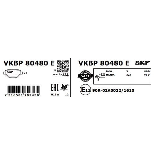 Sada brzdových platničiek kotúčovej brzdy VKBP 80480 E /SKF/ - obr. 2
