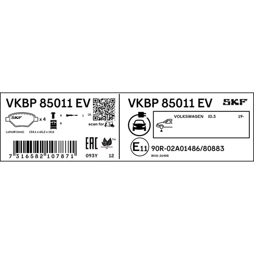 Sada brzdových platničiek kotúčovej brzdy VKBP 85011 EV /SKF/ - obr. 2