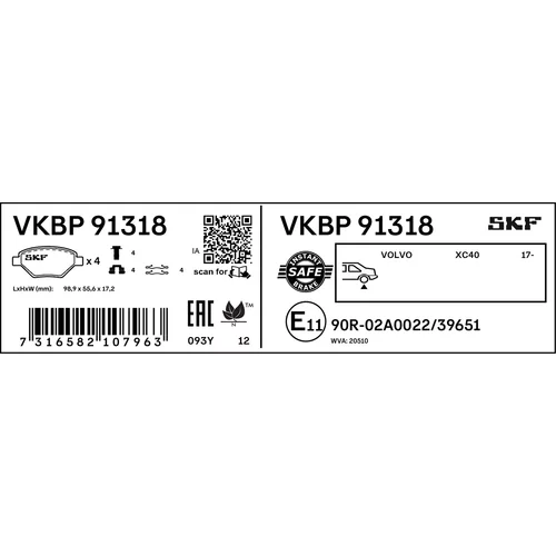Sada brzdových platničiek kotúčovej brzdy VKBP 91318 /SKF/ - obr. 2
