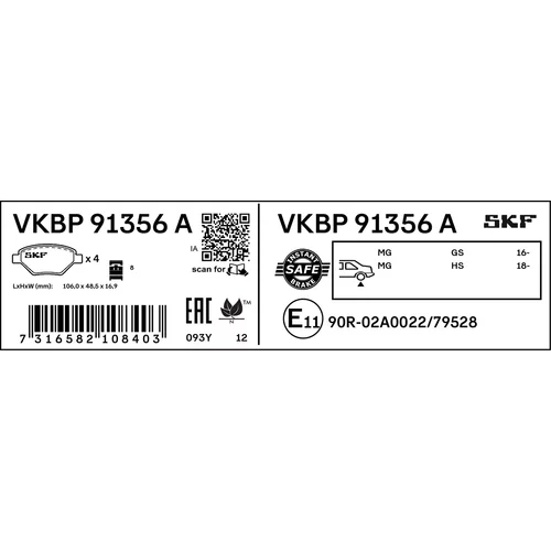 Sada brzdových platničiek kotúčovej brzdy VKBP 91356 A /SKF/ - obr. 2