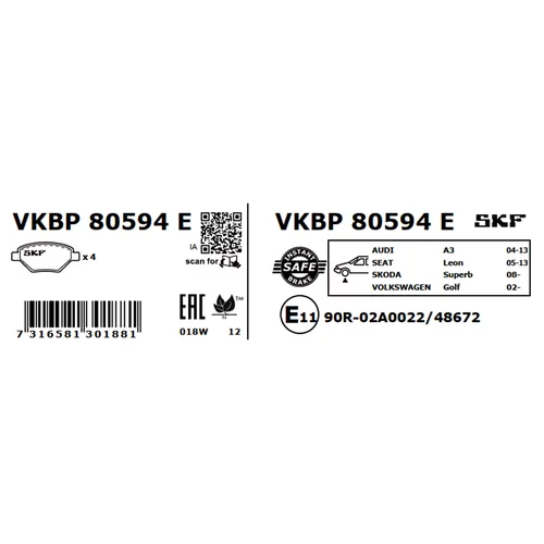 Sada brzdových platničiek kotúčovej brzdy VKBP 80594 E /SKF/ - obr. 2
