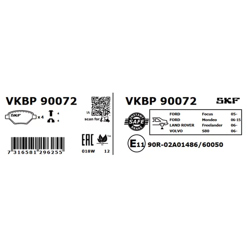 Sada brzdových platničiek kotúčovej brzdy VKBP 90072 /SKF/ - obr. 2