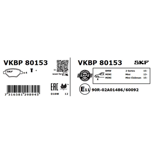 Sada brzdových platničiek kotúčovej brzdy VKBP 80153 /SKF/ - obr. 2