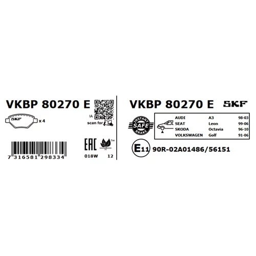 Sada brzdových platničiek kotúčovej brzdy VKBP 80270 E /SKF/ - obr. 2