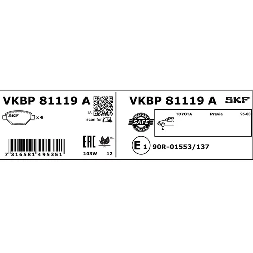Sada brzdových platničiek kotúčovej brzdy VKBP 81119 A /SKF/ - obr. 2