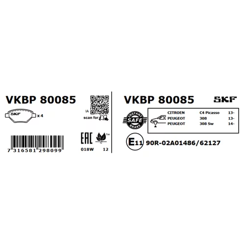 Sada brzdových platničiek kotúčovej brzdy VKBP 80085 /SKF/ - obr. 2