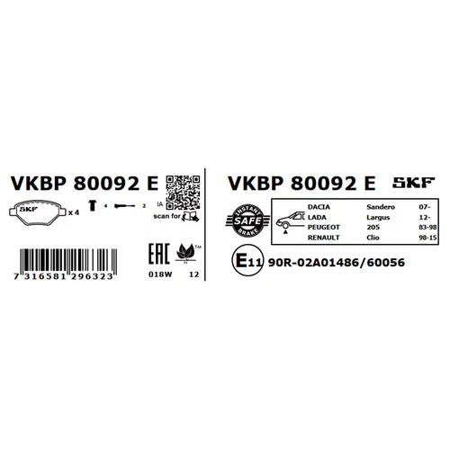 Sada brzdových platničiek kotúčovej brzdy VKBP 80092 E /SKF/ - obr. 2