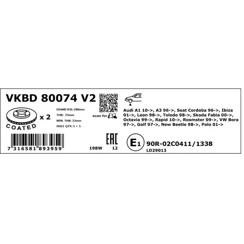 Brzdový kotúč VKBD 80074 V2 /SKF/ - obr. 3