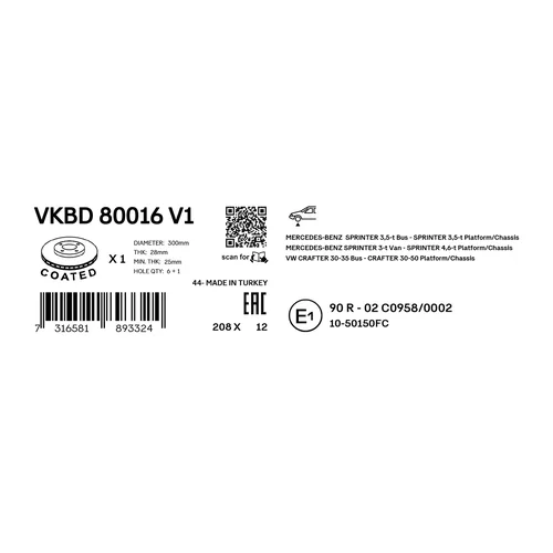 Brzdový kotúč VKBD 80016 V1 /SKF/ - obr. 2