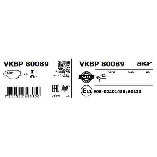 Sada brzdových platničiek kotúčovej brzdy VKBP 80089 /SKF/ - obr. 2