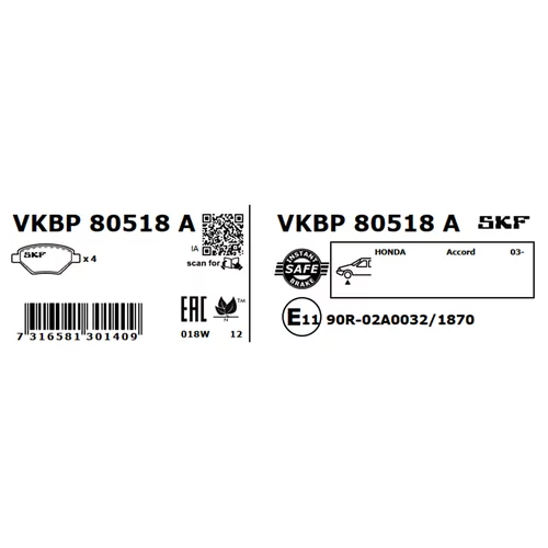 Sada brzdových platničiek kotúčovej brzdy VKBP 80518 A /SKF/ - obr. 2