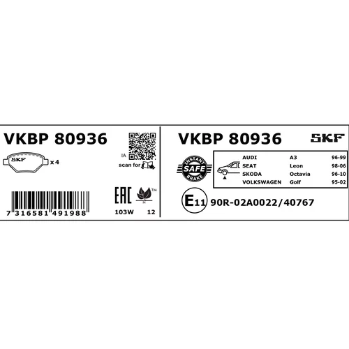 Sada brzdových platničiek kotúčovej brzdy VKBP 80936 /SKF/ - obr. 2