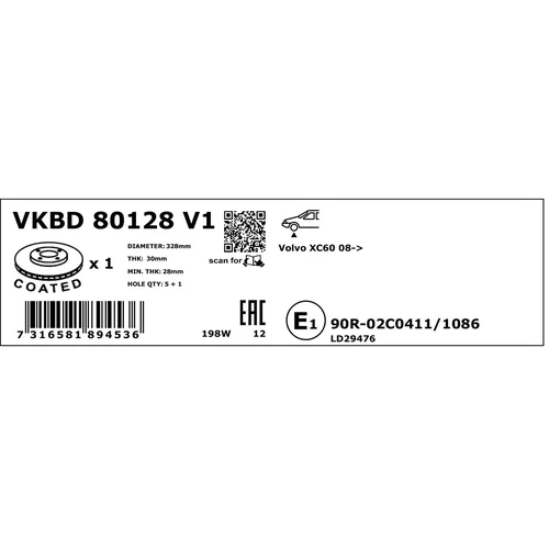 Brzdový kotúč VKBD 80128 V1 /SKF/ - obr. 3