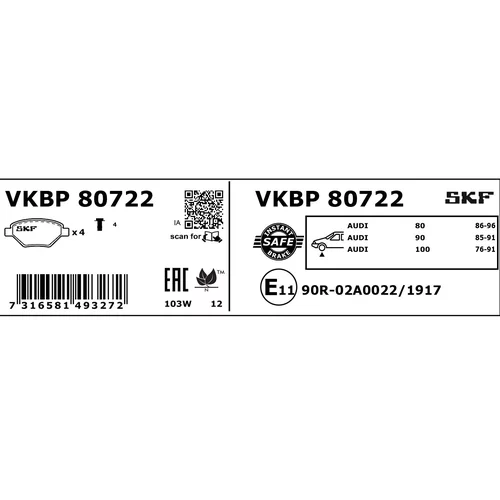 Sada brzdových platničiek kotúčovej brzdy VKBP 80722 /SKF/ - obr. 2