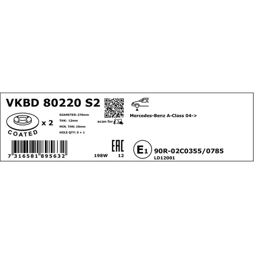 Brzdový kotúč VKBD 80220 S2 /SKF/ - obr. 3