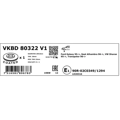 Brzdový kotúč VKBD 80322 V1 /SKF/ - obr. 3