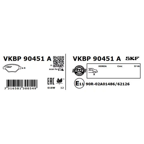 Sada brzdových platničiek kotúčovej brzdy VKBP 90451 A /SKF/ - obr. 2