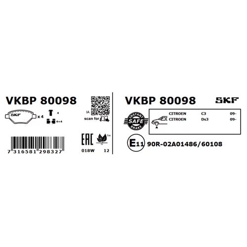 Sada brzdových platničiek kotúčovej brzdy VKBP 80098 /SKF/ - obr. 2