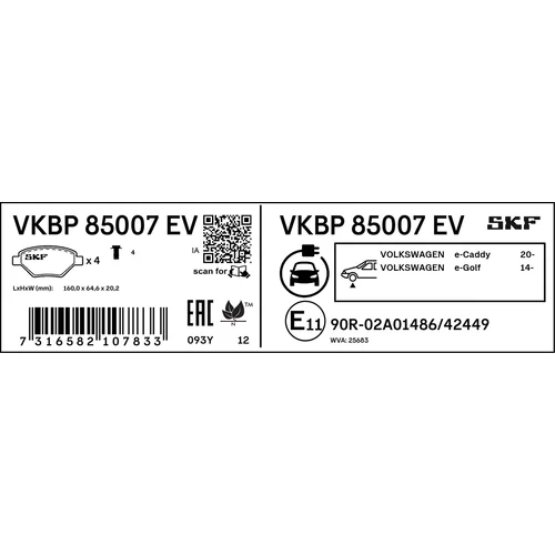 Sada brzdových platničiek kotúčovej brzdy VKBP 85007 EV /SKF/ - obr. 2
