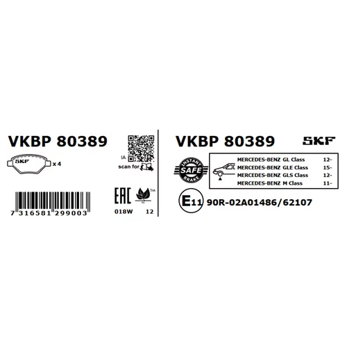 Sada brzdových platničiek kotúčovej brzdy VKBP 80389 /SKF/ - obr. 2