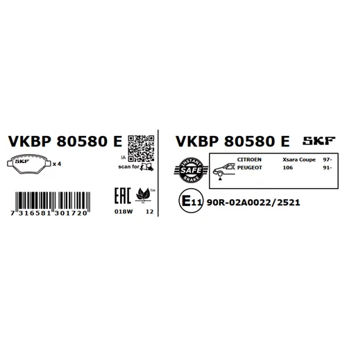 Sada brzdových platničiek kotúčovej brzdy VKBP 80580 E /SKF/ - obr. 2