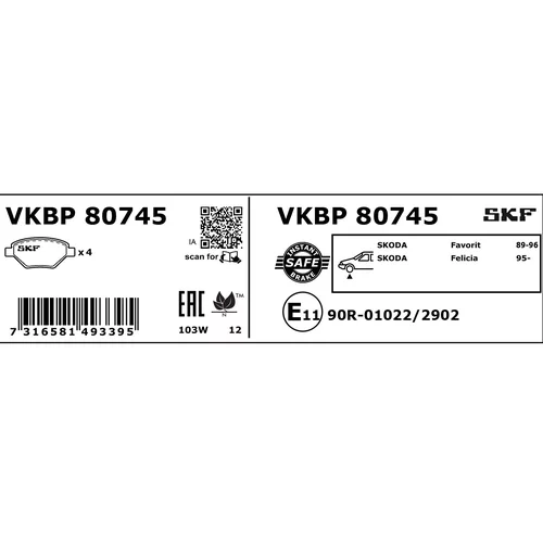 Sada brzdových platničiek kotúčovej brzdy VKBP 80745 /SKF/ - obr. 2