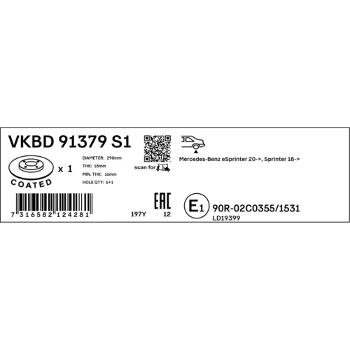 Brzdový kotúč SKF VKBD 91379 S1