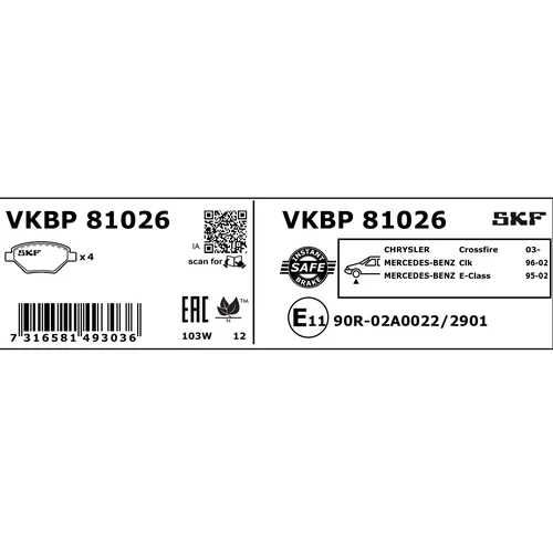 Sada brzdových platničiek kotúčovej brzdy VKBP 81026 /SKF/ - obr. 2