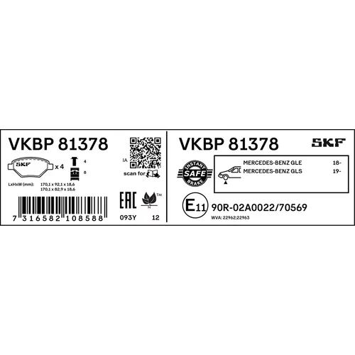Sada brzdových platničiek kotúčovej brzdy VKBP 81378 /SKF/ - obr. 2