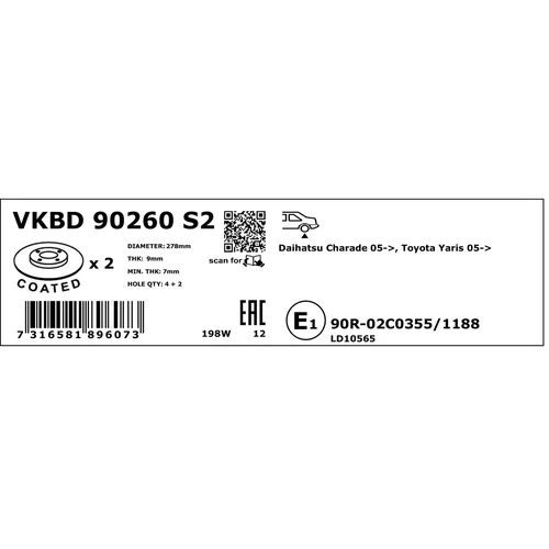 Brzdový kotúč VKBD 90260 S2 /SKF/ - obr. 3