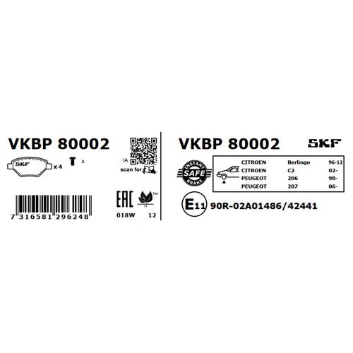 Sada brzdových platničiek kotúčovej brzdy VKBP 80002 /SKF/ - obr. 1