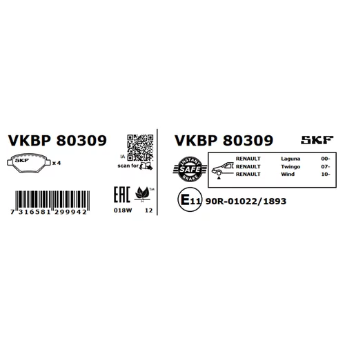 Sada brzdových platničiek kotúčovej brzdy VKBP 80309 /SKF/ - obr. 2