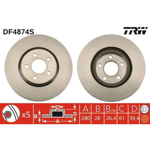 Brzdový kotúč TRW DF4874S