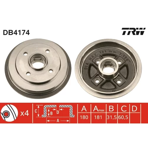 Brzdový bubon TRW DB4174