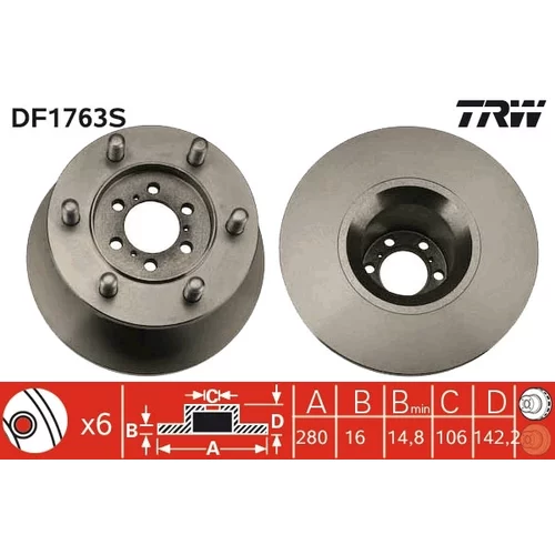 Brzdový kotúč TRW DF1763S