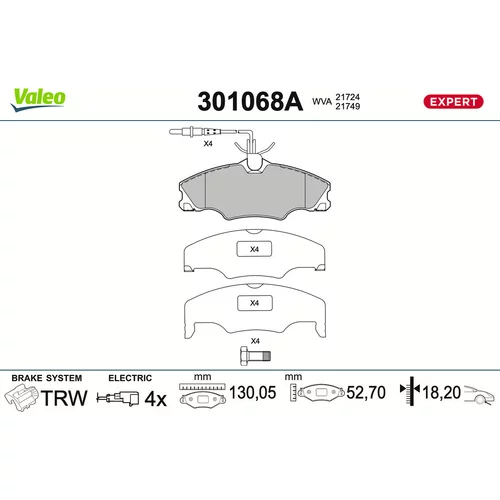 Sada brzdových platničiek kotúčovej brzdy VALEO 301068A