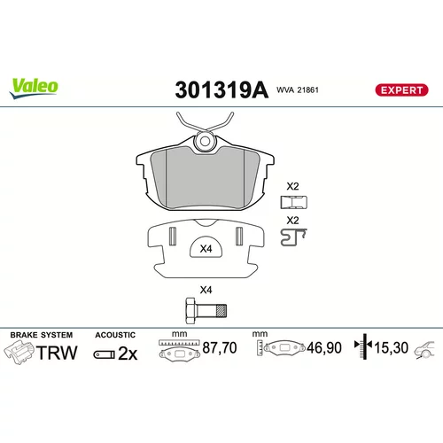 Sada brzdových platničiek kotúčovej brzdy VALEO 301319A