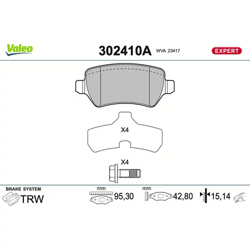 Sada brzdových platničiek kotúčovej brzdy VALEO 302410A