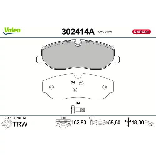 Sada brzdových platničiek kotúčovej brzdy VALEO 302414A