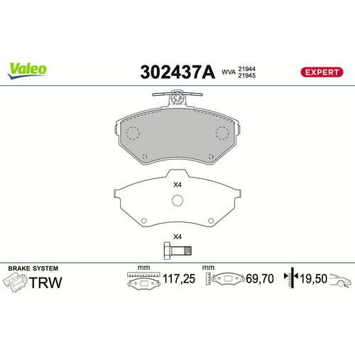 Sada brzdových platničiek kotúčovej brzdy VALEO 302437A