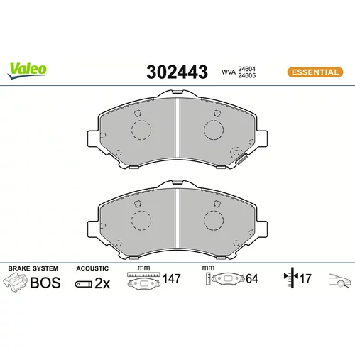 Sada brzdových platničiek kotúčovej brzdy VALEO 302443