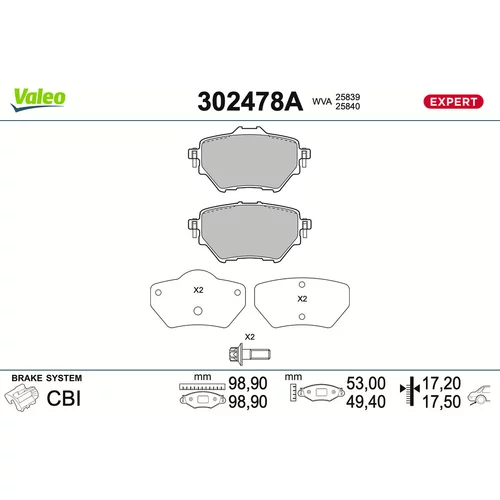 Sada brzdových platničiek kotúčovej brzdy VALEO 302478A