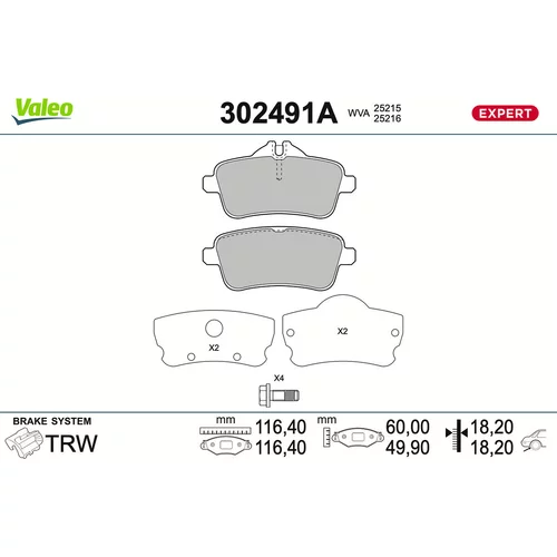 Sada brzdových platničiek kotúčovej brzdy VALEO 302491A