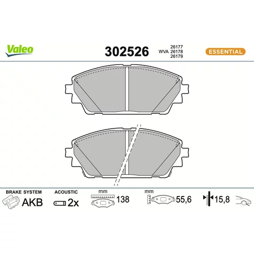 Sada brzdových platničiek kotúčovej brzdy VALEO 302526