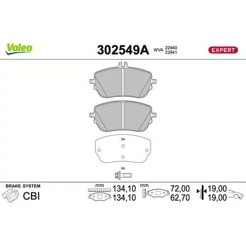 Sada brzdových platničiek kotúčovej brzdy VALEO 302549A